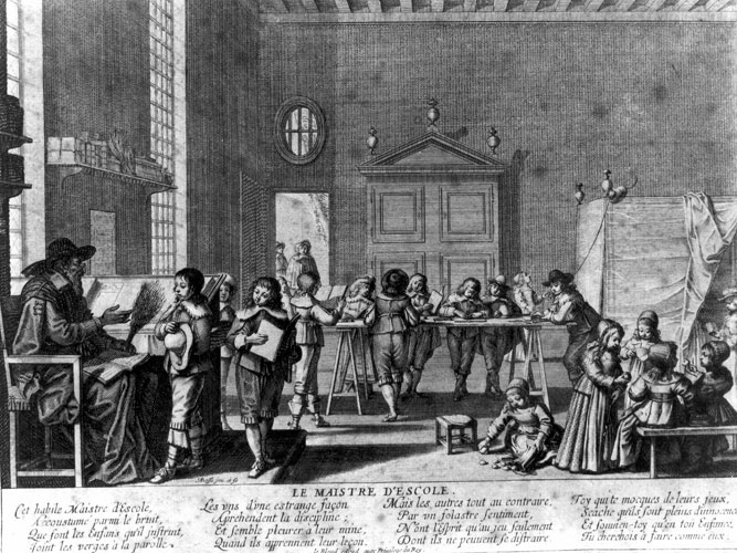  Illustration: Abraham Bosse, “Le maître d’école” [the schoolmaster], 17th century via Musée virtuel du Protestantisme, Public Domain.